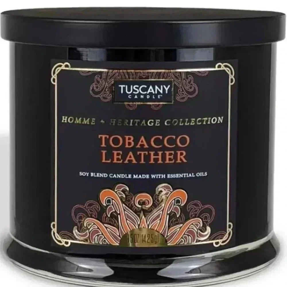 TUSCANY Candle Homme + Heritage Collection TOBACCO LEATHER Soy Blend 15 oz